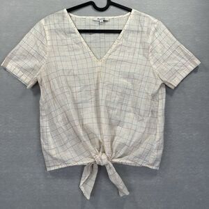Madewell Women’s Small Tie Bottom Top Short Sleeve Multicolor Line Pattern EUC